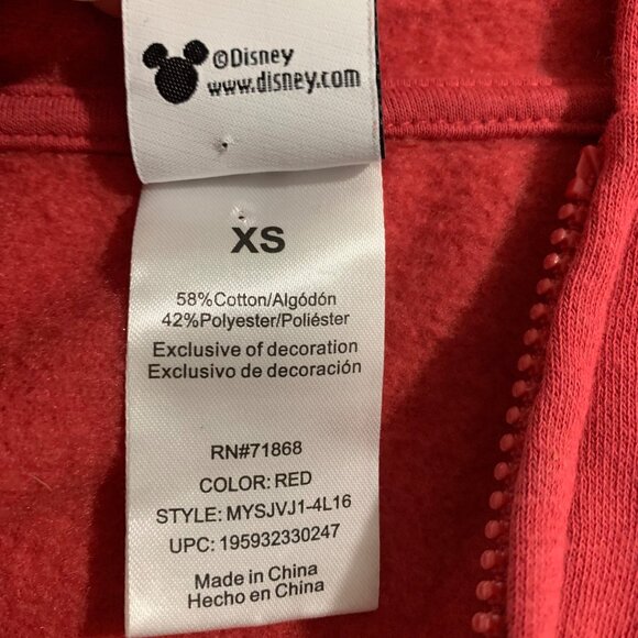 Disney Mickey & Friends Red Zip-Up Hoodie Size XS Embroidered Patches Graphics - Picture 4 of 14